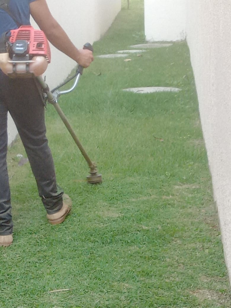 Jardim bem cuidado e piscina cristalina